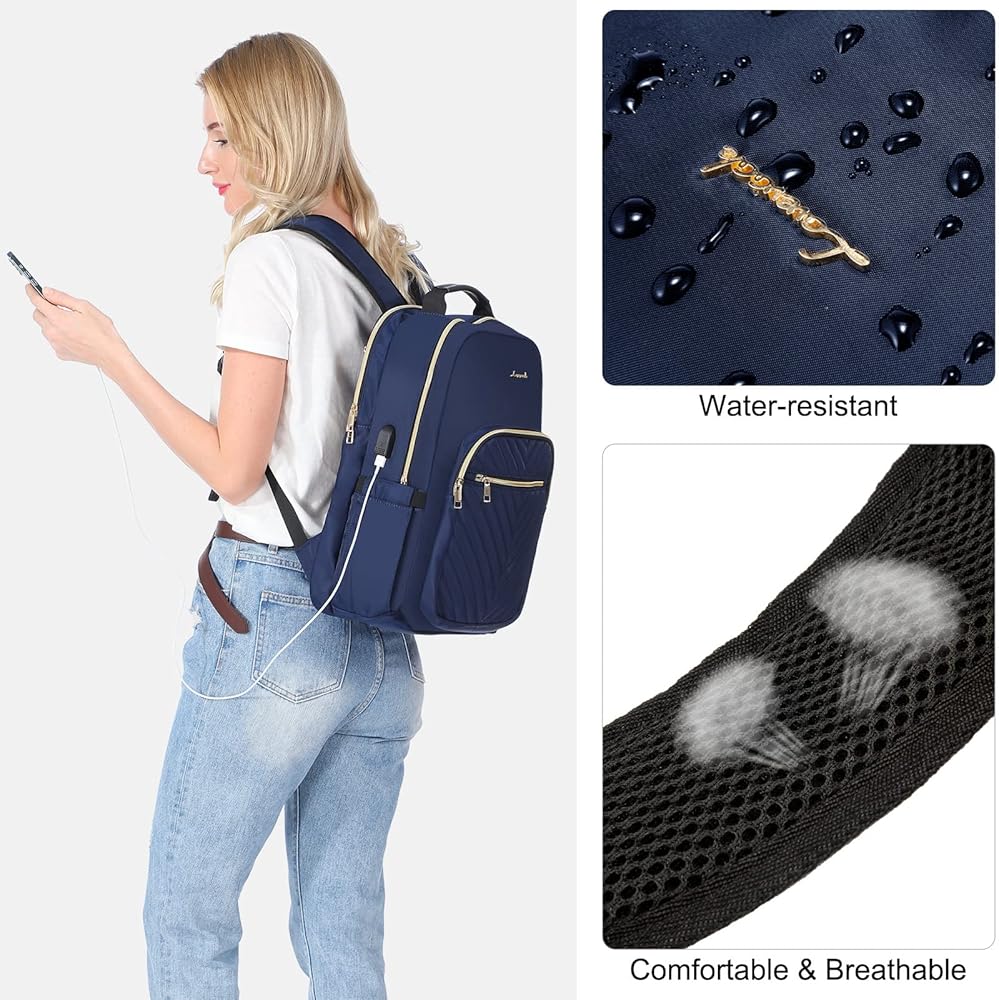 Lovevook 15.6" Navy Waterproof Laptop Backpack | Work & Travel Bag🌟