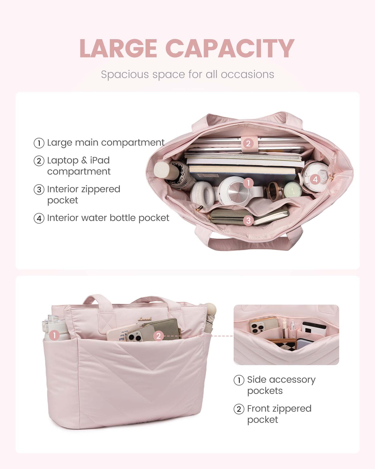 2Pcs Lightweight puffy Tote Bag( 15.6inch ) 💕 2026 Design