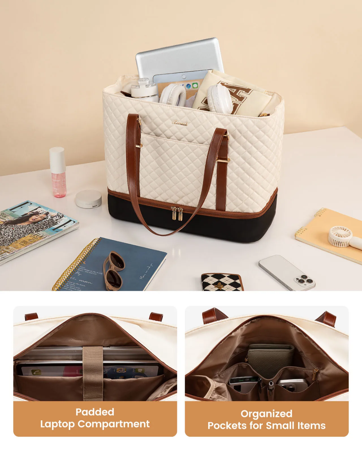 Grace Quilted Tote (15.6 inch) 🤍