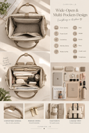 The Aurelia – Cream & Taupe , 17"laptop Backpack