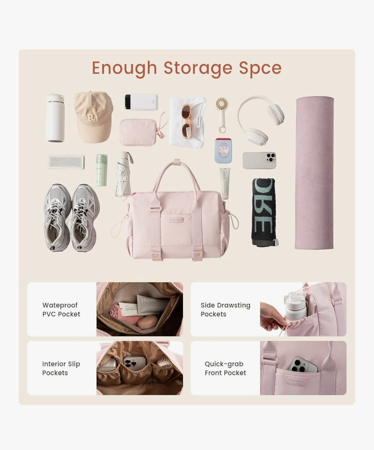 Blush Aura (waterproof)Gym Bag💕