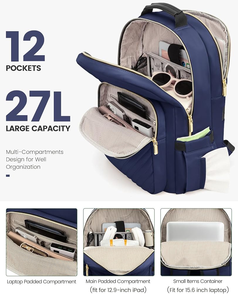 Lovevook 15.6" Navy Waterproof Laptop Backpack | Work & Travel Bag🌟